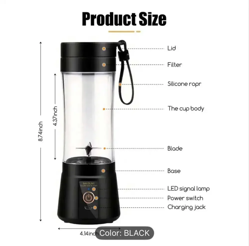 Eternal Lifestyle Cordless Portable Blender Personal Size 2000mAh USB Rechargeab